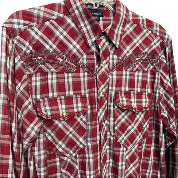 Pendleton x Ariat Plaid Pearl Snap Shirt Men’s Sz Medium Red White Western Rodeo - Picture 8 of 9